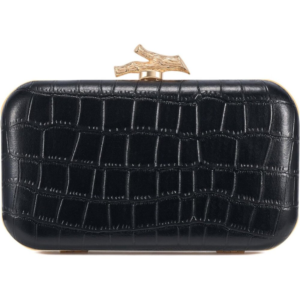 Women's Black Crocodile Leather Formal Evening Shoulder Clutch Chain Strap Bag